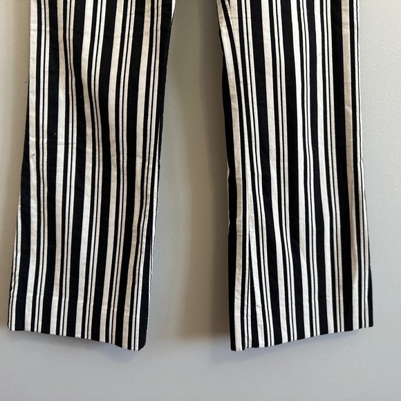 La Ligne Trousers Black White Striped Flared Leg Cropped Work Pants Size 0 - Picture 3 of 11